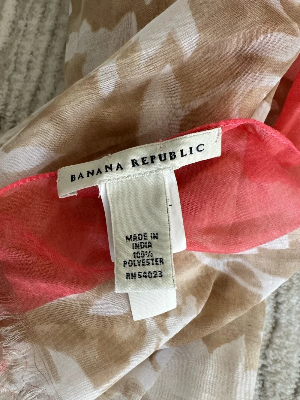 Banana Republic Beige Floral Scarf with Coral Trim